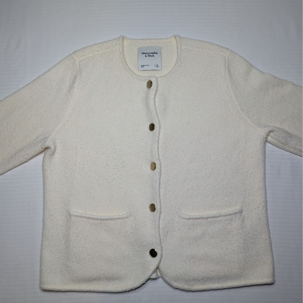 Abercrombie & Fitch Cream Knit Lady Jacket Cardigan Sweater Small Gold Button